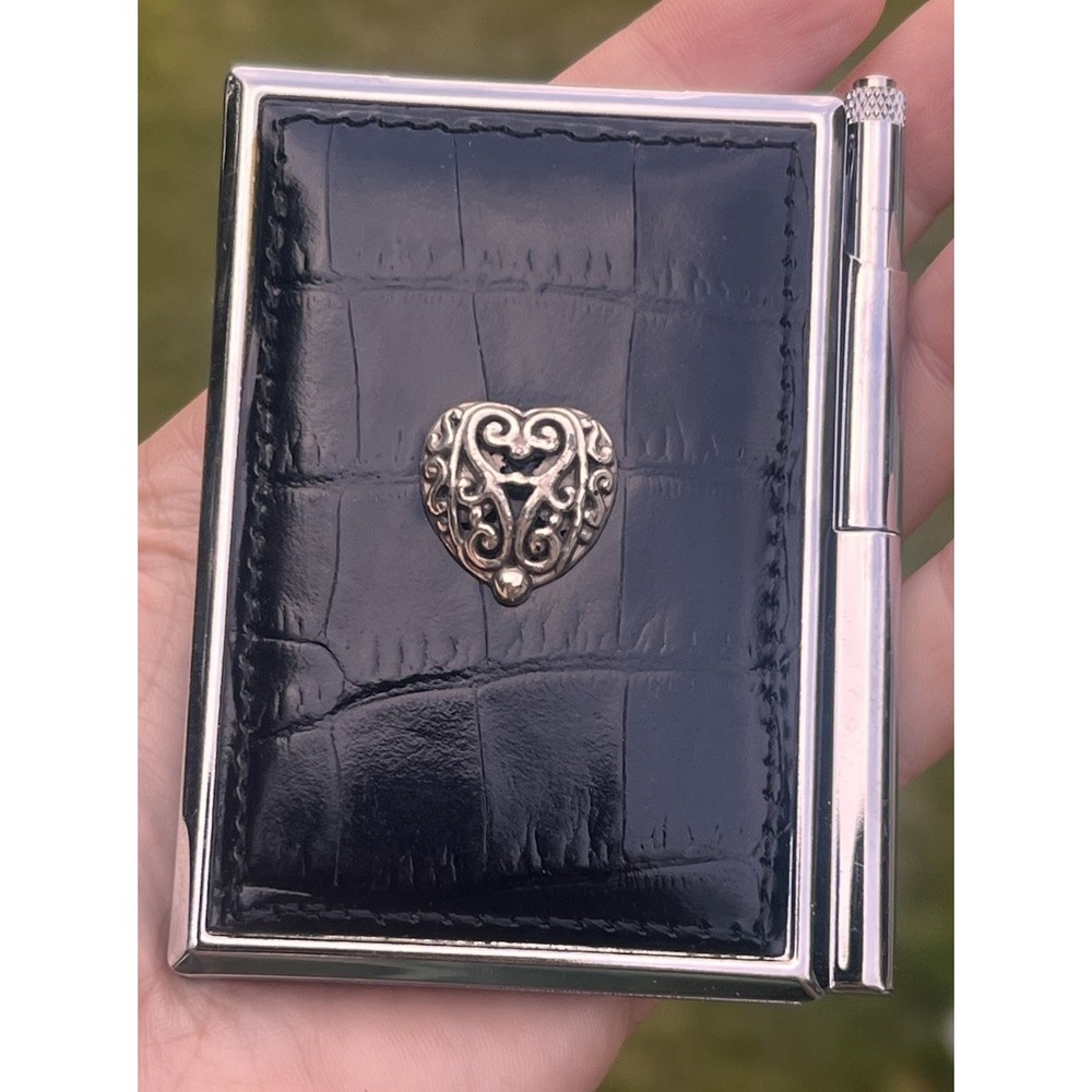 Brighton Black Croc Embossed Notepad Memo Holder Heart Pen Desk Accessory